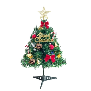 50cm mini Christmas tree with red bows, golden star topper, and festive ornaments on white background