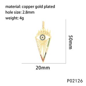 Detailed view of gold-plated evil eye pendant with dimensions 50mm and colored zircon