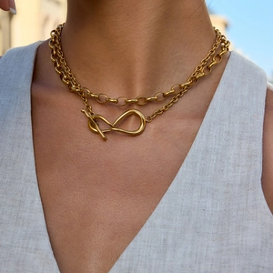 Double-layered 18K gold plated stainless steel knot necklace with an elegant OT toggle clasp