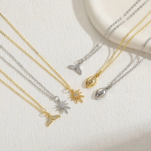 Chic 14K gold plated fishtail and sunburst zircon necklaces in gold and silver