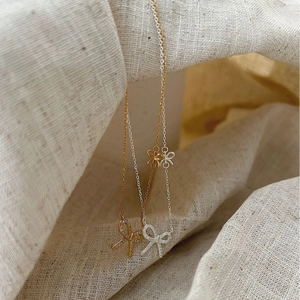 925 silver double bow pendant necklace with sparkling zircon available in gold and silver