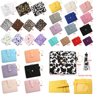 PU Leather Card Holder Wallet Scalloped Edge Snap Button Golden Keyring Stylish Credit Card Case For Women Daily Use