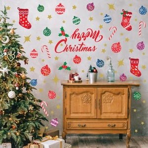 Christmas Wall Stickers Window Decals PVC Waterproof Merry Christmas Bell Snowflake Stocking Decor Peel And Stick