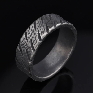 Industrial Textured Stainless Steel Ring Rough Vintage Matte Men Punk Trendy Band Jewelry