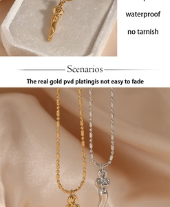 Detailed view of adjustable rice grain necklaces with waterproof PVD gold plating finish