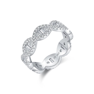 Luxurious S925 sterling silver ring with shimmering full diamonds in a wavy designer band