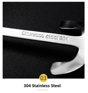 Macro shot of 304 stainless steel texture and engraved quality mark on the spoon