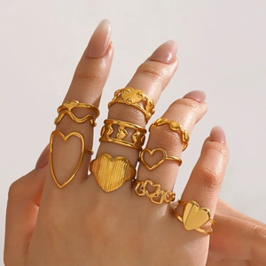 Herz Offener Ring 18 Karat Vergoldet Edelstahl Verstellbar Minimalistischer Modeschmuck Für Frauen