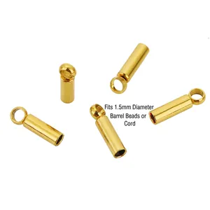 18K gold-plated stainless steel cylinder cord end caps for 1.5mm jewelry making