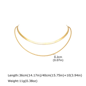 Detailed view of gold double layer snake bone necklace with size and weight specs