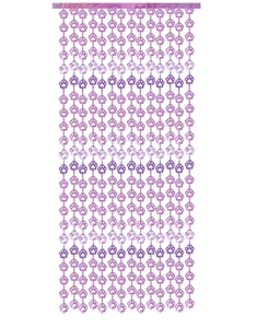 Close-up of pink and purple paw print tinsel curtain for pet party wall decoration