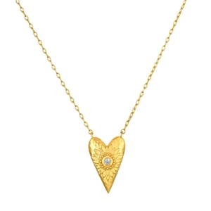 Collier cœur plaqué or 18 carats avec relief tournesol et pierre zircon centrale