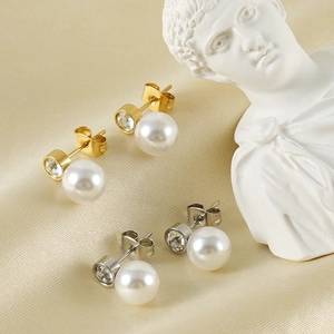 Eleganti orecchini in acciaio inossidabile 18k oro e argento con perle e zirconi lucidi