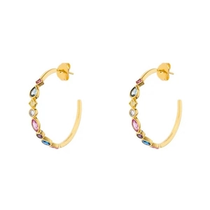 Colorful Zirconia Geometric C-Shaped Hoop Earrings Copper 925 Sterling Silver Earring Post Fashion Jewelry For Women