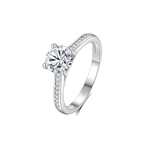 Klassischer S925 Sterling Silber Damenring mit vierzackigem Moissanit-Stein