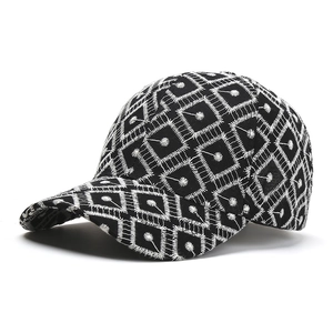 Classic black graffiti baseball cap with white 3D geometric embroidery on twill fabric