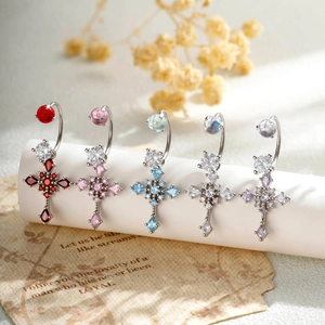 Edelstahl Kreuz Hufeisenring Piercing Schmuck Mit Bunten Zirkonia Retro Gothic Ohrknorpelstecker Bauchnabelpiercing
