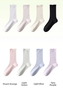 Matrix layout of various colorful mesh lace socks with wavy curled edges for women