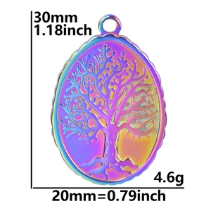 Detailed size specifications of the stainless steel rainbow Tree of Life oval pendant