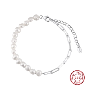 Bracelet en argent sterling S925 avec perles baroques naturelles et fermoir mousqueton
