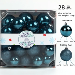 Detail of 28pcs navy blue shiny and glitter Christmas ball ornaments in various sizes