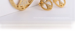 Macro detail of gold-plated cross earrings featuring micro-pave sparkling zircons