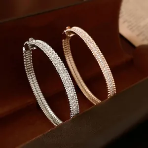 Luxury Zircon Clasp Bracelet Copper Triple Row Rhinestone Sparkly Bangle Fashion Elegant Jewelry For Women
