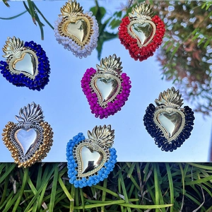 Sacred Heart Pendant Copper Gold Plated With Colorful Seed Beads Heart Charms For DIY Jewelry Making Accessories Ins Style