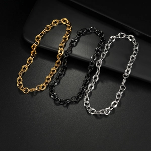 Set di tre bracciali a catena cubana in acciaio inossidabile oro nero e argento