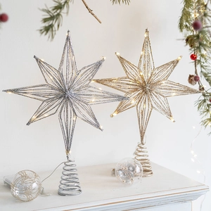 Weihnachtsbaumspitze Stern Eisen Glitzer LED Leuchtend Warmes Licht Dekoration Feiertag Home Ornament Spiralfuß