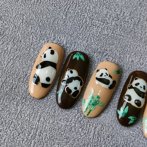 5D Ultra-thin Panda nail stickers with golden outlines and bamboo leaf patterns