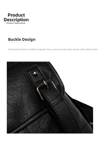 Detailed view of the black lychee pattern leather texture and hidden magnetic closure
