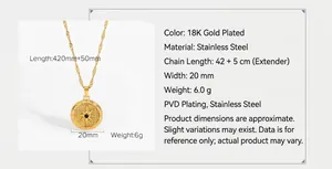 Detail of 18K gold-plated compass star pendant with black stone and water wave chain