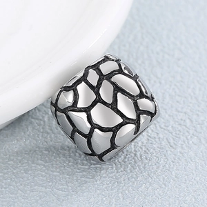 Perle creuse en acier inoxydable poli avec texture peau de reptile pour bijoux DIY