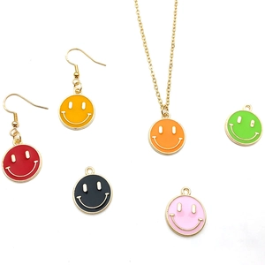 Colorful enamel smiley face pendants and jewelry set in gold metal finish