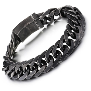 Retro Cuban link chain bracelet in matte black vintage finish for men with rectangle clasp