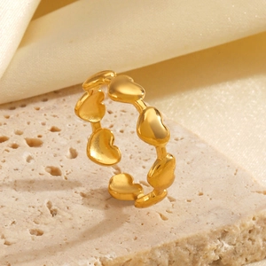 Minimalist 18K gold plated heart shaped open ring with adjustable band for women