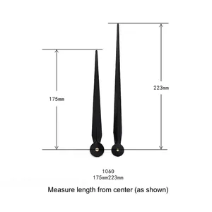 Minimalist black metal clock hands kit with 175mm and 223mm long pointers for DIY wall clocks