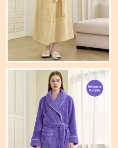 Detail of wisteria purple flannel bathrobe with plush texture and waist tie belt