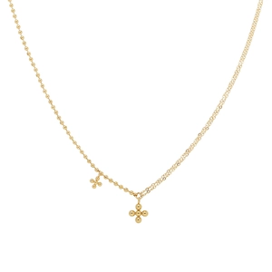 Minimalist 18K gold-plated titanium necklace with bead cross pendants and dual-chain design