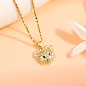 Charming gold-plated bear pendant necklace with sparkling cubic zirconia on a box chain