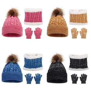 Set Coordinato Berretto Sciarpa E Guanti Invernali in Maglia per Bambini Caldo Foderato in Pile Berretto di Acrilico per Ragazzi Ragazze