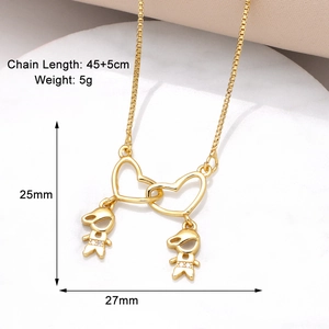 Detail showing 45+5cm chain length and 25x27mm heart pendant dimensions on a white surface