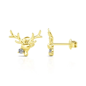 Vue détaillée de boucles d'oreilles cerf dorées avec cristaux de zircon scintillants