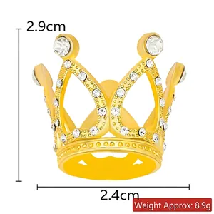 Golden mini alloy crown with rhinestones, 2.9cm height by 2.4cm width, weighing 8.9g