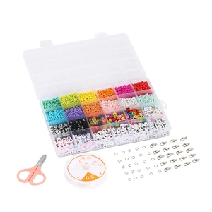 24-grid jewelry kit with acrylic letter beads, colorful seed beads, tools and crystal string