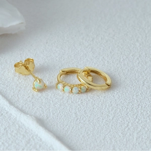 Detail of 925 sterling silver earring set with opal stones and hallmark engraving