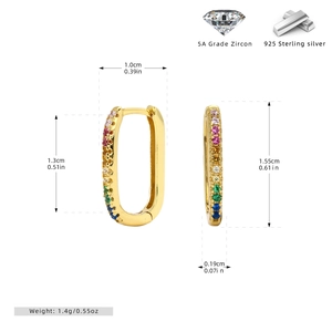 Detailed size specifications for U-shaped S925 sterling silver rainbow zircon earrings