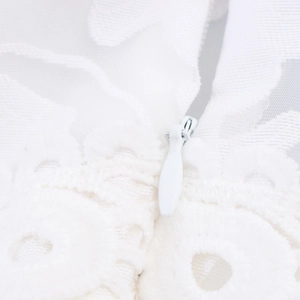 French style white lace dress with V-neck floral jacquard and hidden back zipper