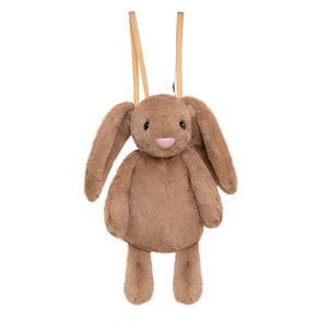 Cute brown plush bunny backpack for kids with long ears and soft fluffy material